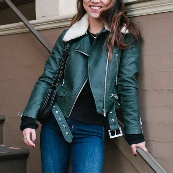 zara dark green leather jacket
